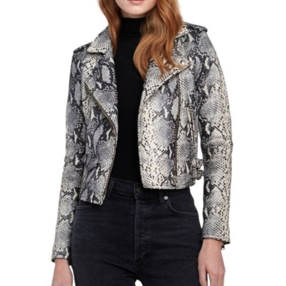 Philosophy Women's Snake Skin Print Embossed Faux Leather Moto Jacket‎ Small NWT